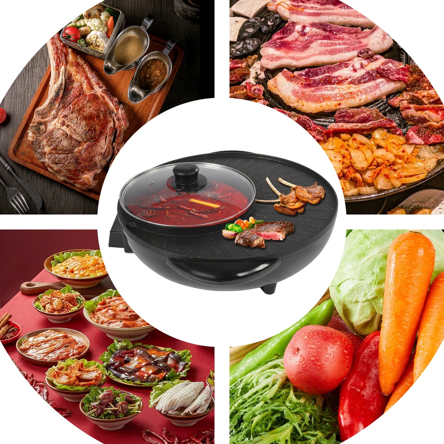 Circular Edition Hotpot Grill Combo Indoor BBQ Electric Hot Pot with Divider Portable Smokeless Grill - Cooky Kitchenware