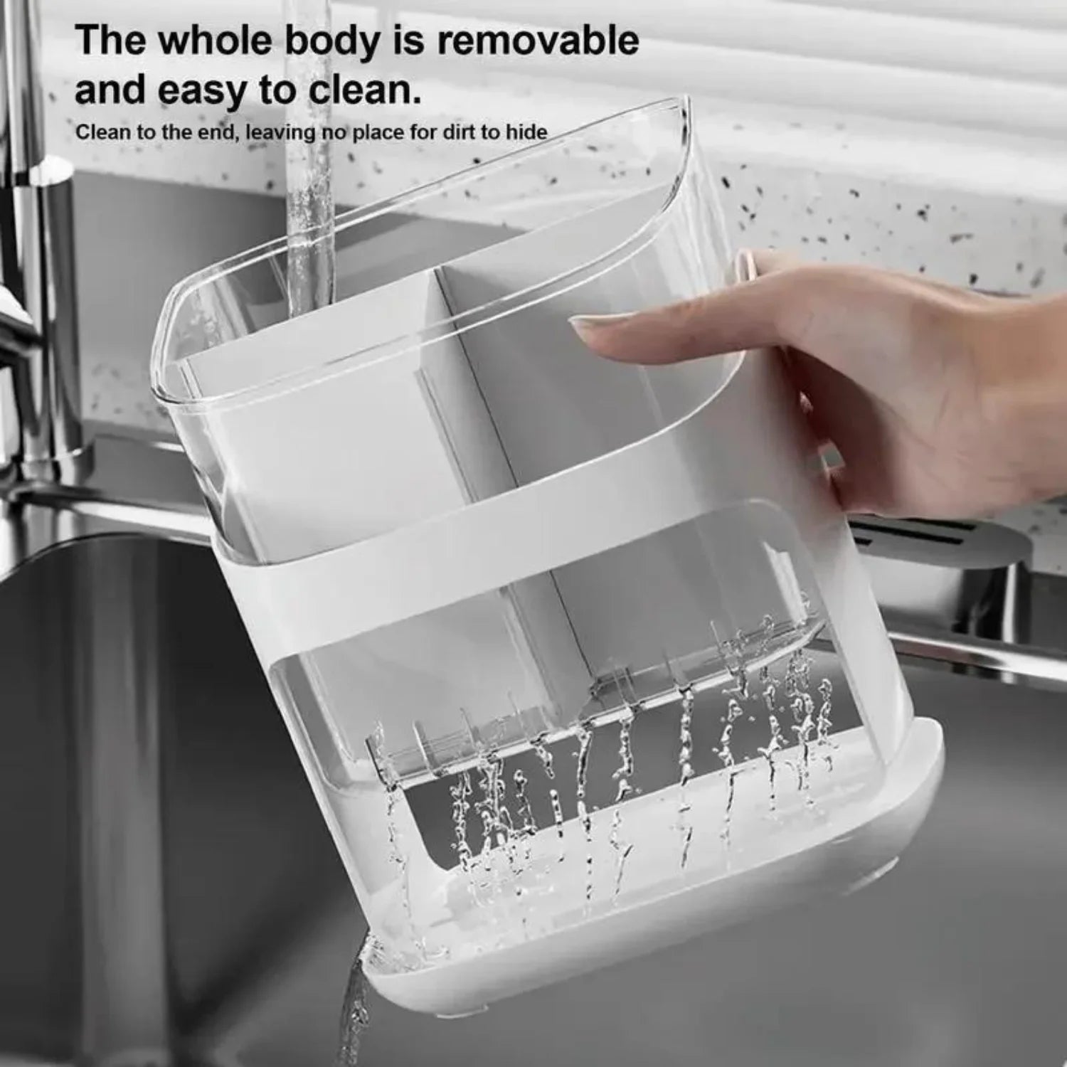 Countertop Plastic Utensil Holder - 3 Grids - Fork, Spoon, Chopstick - Detachable Kitchen Bucket - Organizers & Accessories - Cooky Kitchenware