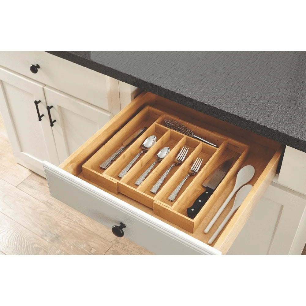 Natural Bamboo Expandable Silverware Organizer Adjustable Cutlery Tray Kitchen Drawer Storage Easy Clean Durable Water Resistant - Cooky Kitchenware