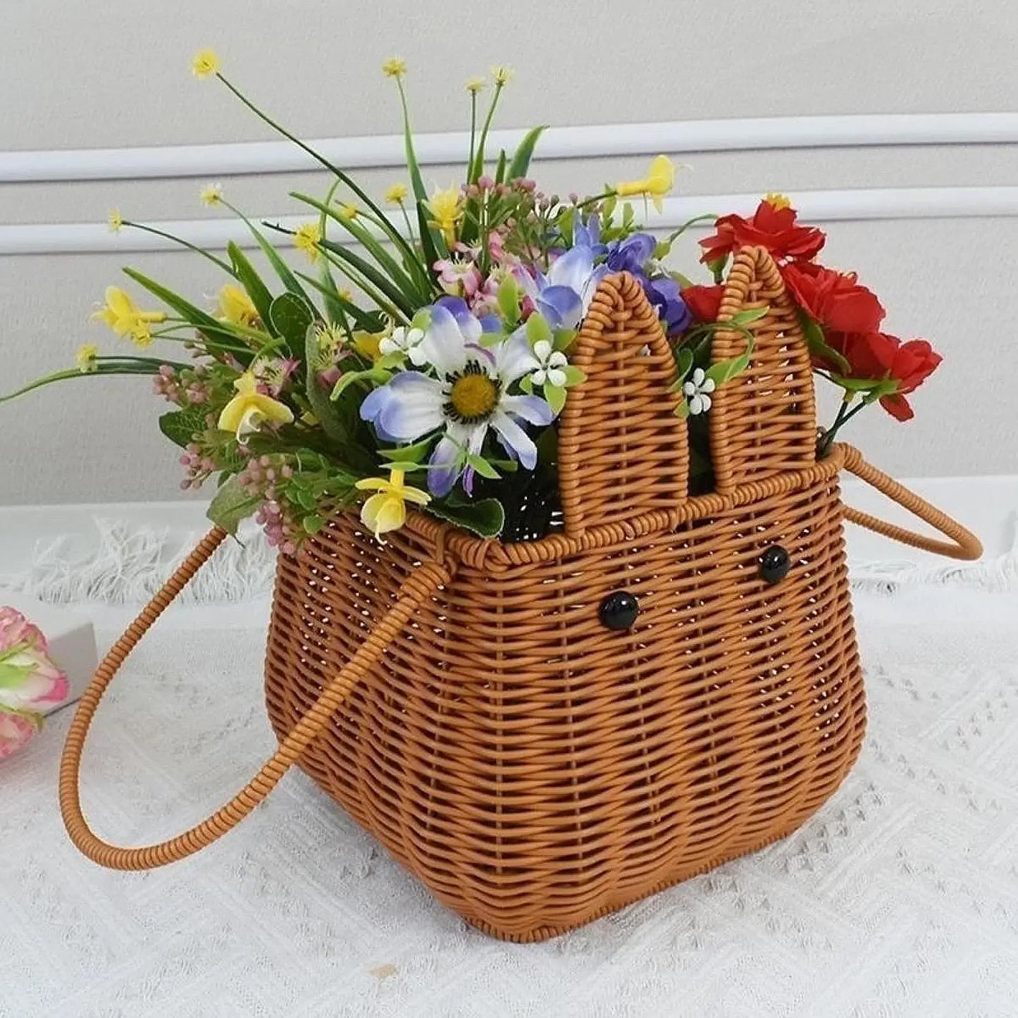 Easter Wicker Basket Craft Picnic Basket Decorative Countertop Basket Bin for Living Room Restaurant Kitchen - Cooky Kitchenware