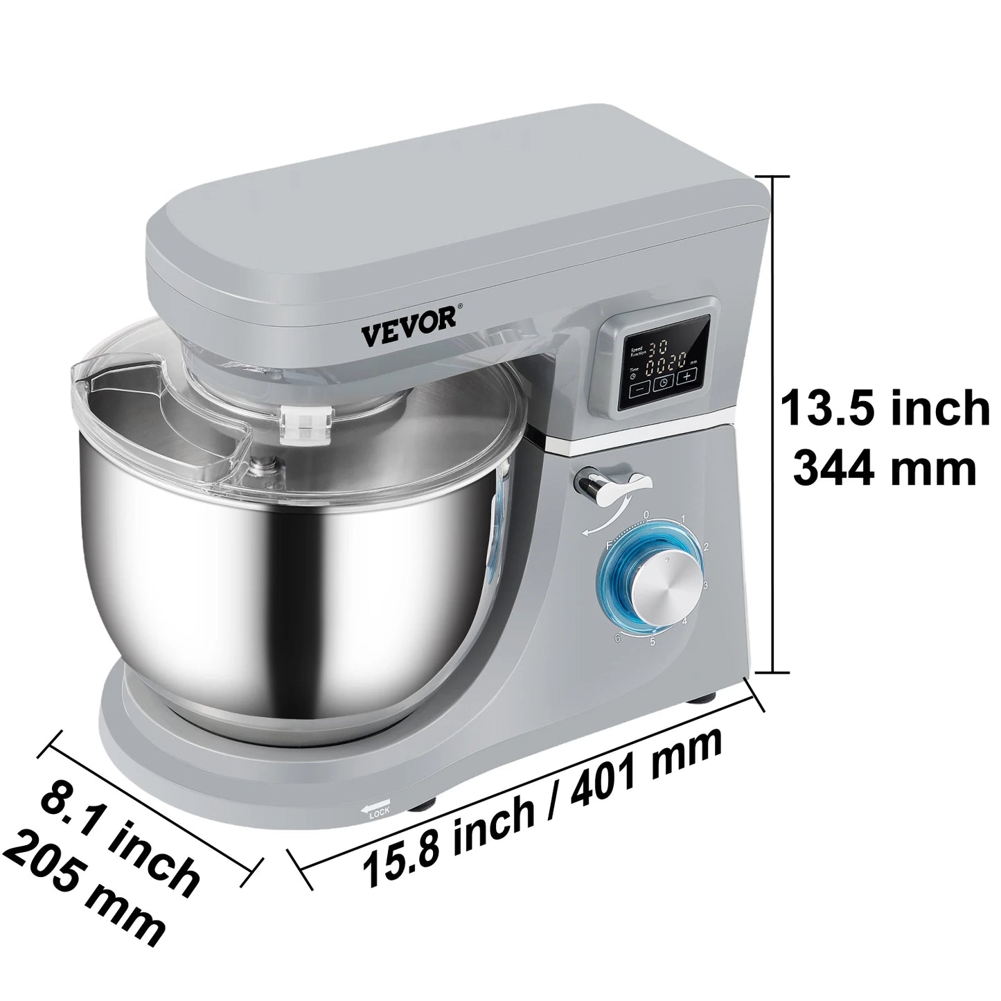SucceBuy 5.5/7LElectric Stand Mixer with 6Speeds LCD Screen Timing Food Mixer Cream Egg Whisk Whip Dough Kneader With Steel Bowl - Cooky Kitchenware