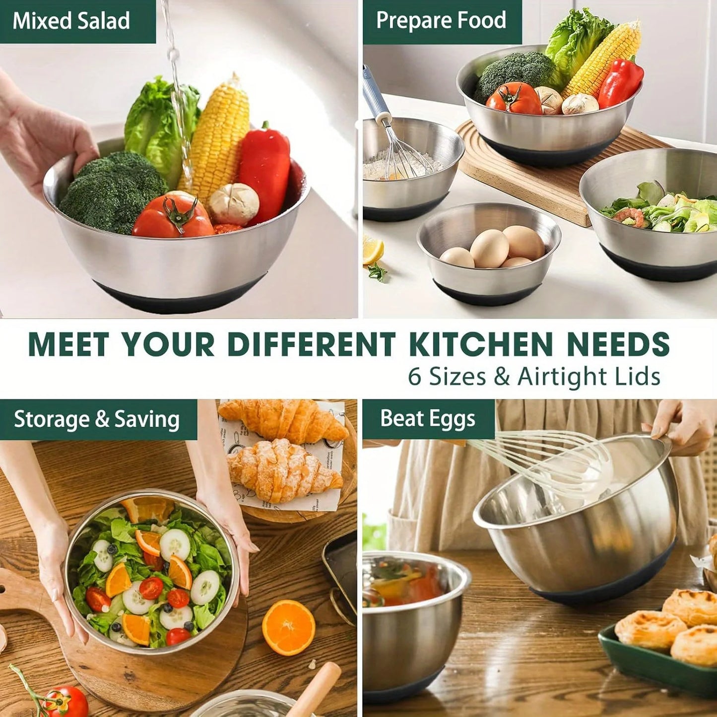 Stainless Steel Mixing Bowls With Airtight Lids 6 Piece