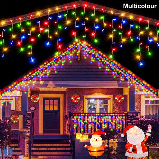 NEW 2024 Christmas Decorations Lights Solar Icicle Curtain Lights 8 Modes Outdoor Waterproof Garden Party New Year Decoration - Cooky Kitchenware