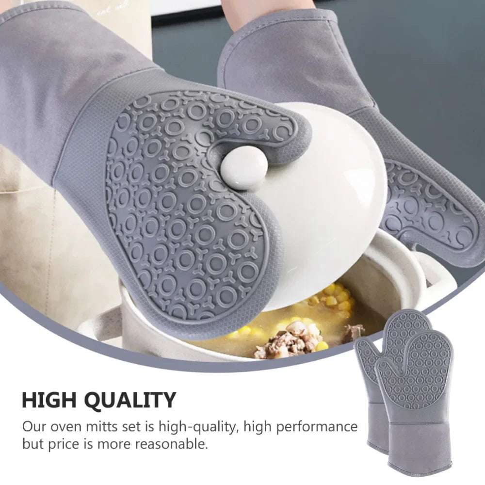 7Pcs/set Microwave Gloves Heat Insulation Silicone Baking Gloves Oven Mitt Pot Holder Nonslip Grilling Pad Hand Clip For Kitchen - Cooky Kitchenware