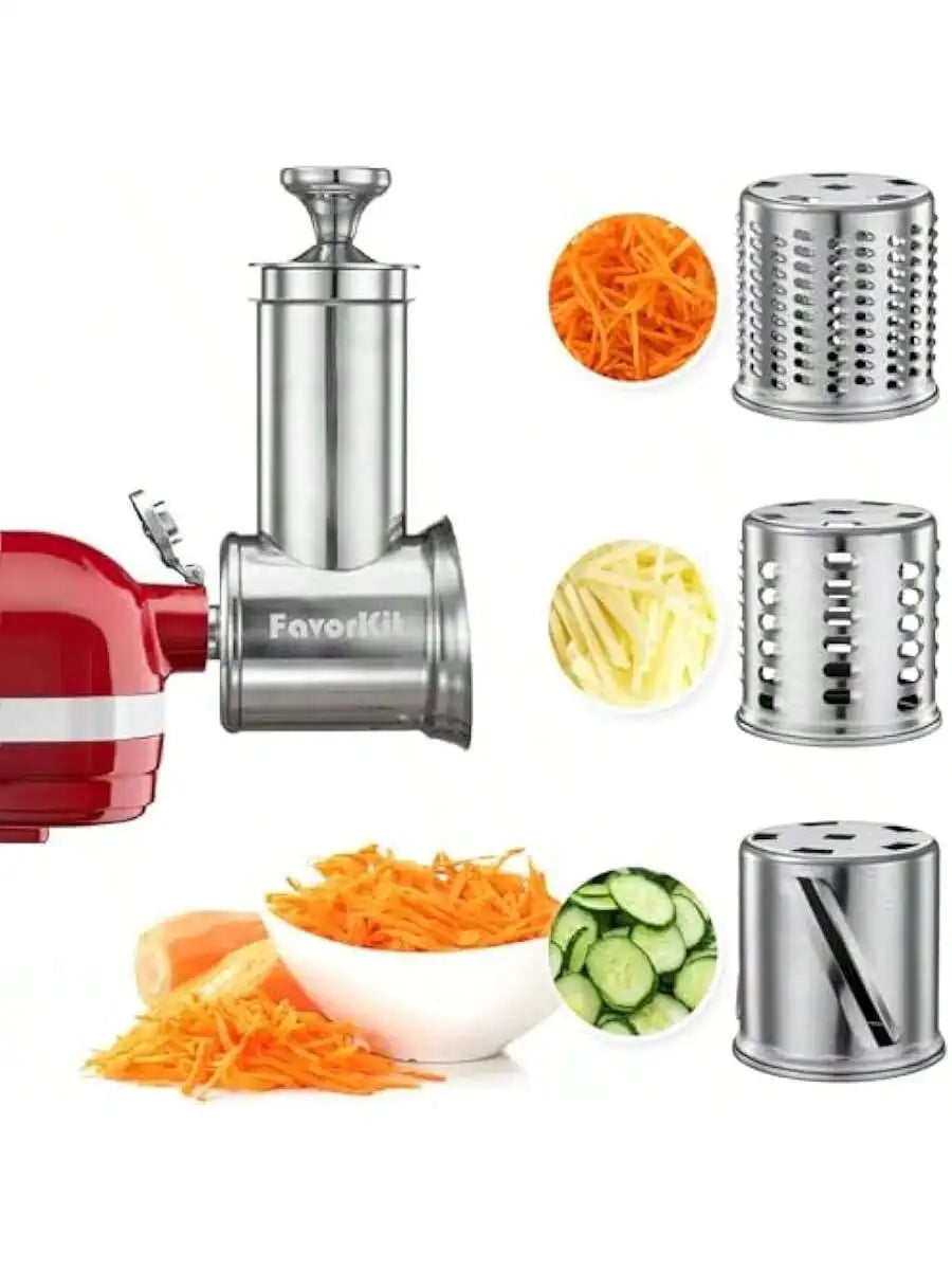 Slicer Shredder Attachment for KitchenAid Mixers Stainless Steel Cheese Grater Salad Maker Accessories with 3 Cutting Bl - Cooky Kitchenware