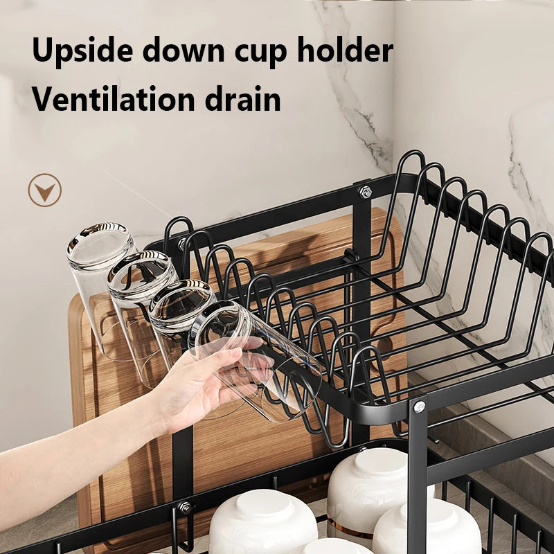 1 Or 2 Tier Space Saving Kitchen Dish Drying Rack Multifunctional Rustproof Dish Rack With Drainboard - Cooky Kitchenware