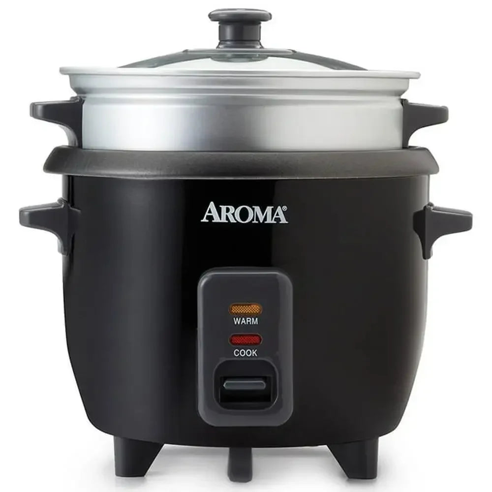 White Pot Style Rice Cooker Food Steamer Multi Cooker 6-Cup Capacity Nonstick Steam Tray Tempered Glass Lid Easy Cleanup - Cooky Kitchenware