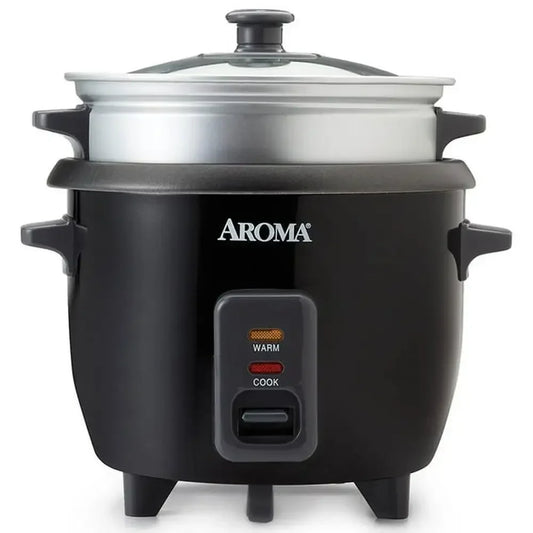 White Pot Style Rice Cooker Food Steamer Multi Cooker 6-Cup Capacity Nonstick Steam Tray Tempered Glass Lid Easy Cleanup - Cooky Kitchenware
