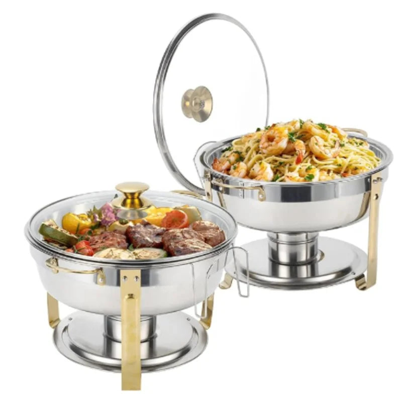2/4/6 Pack Stainless Steel Chafing Dish Buffet Chafer Pan Round Catering Warmer w/Glass Lid for Party Banquet - Cooky Kitchenware