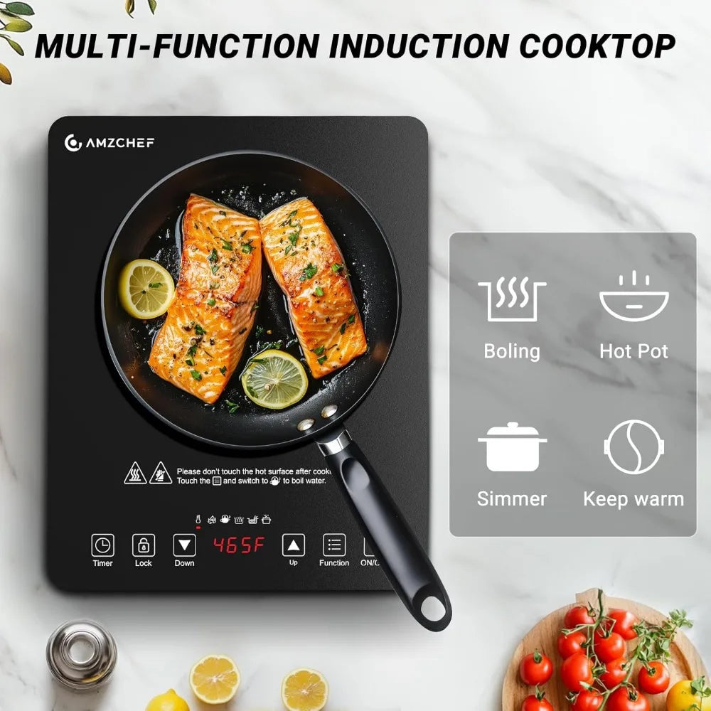 Portable Induction Cooktop with 20 Power and Temperature Levels 1800W Hot Plate Burner with 5.9-Inch Heating Coil Low Noise Compact Stove - Cooky Kitchenware