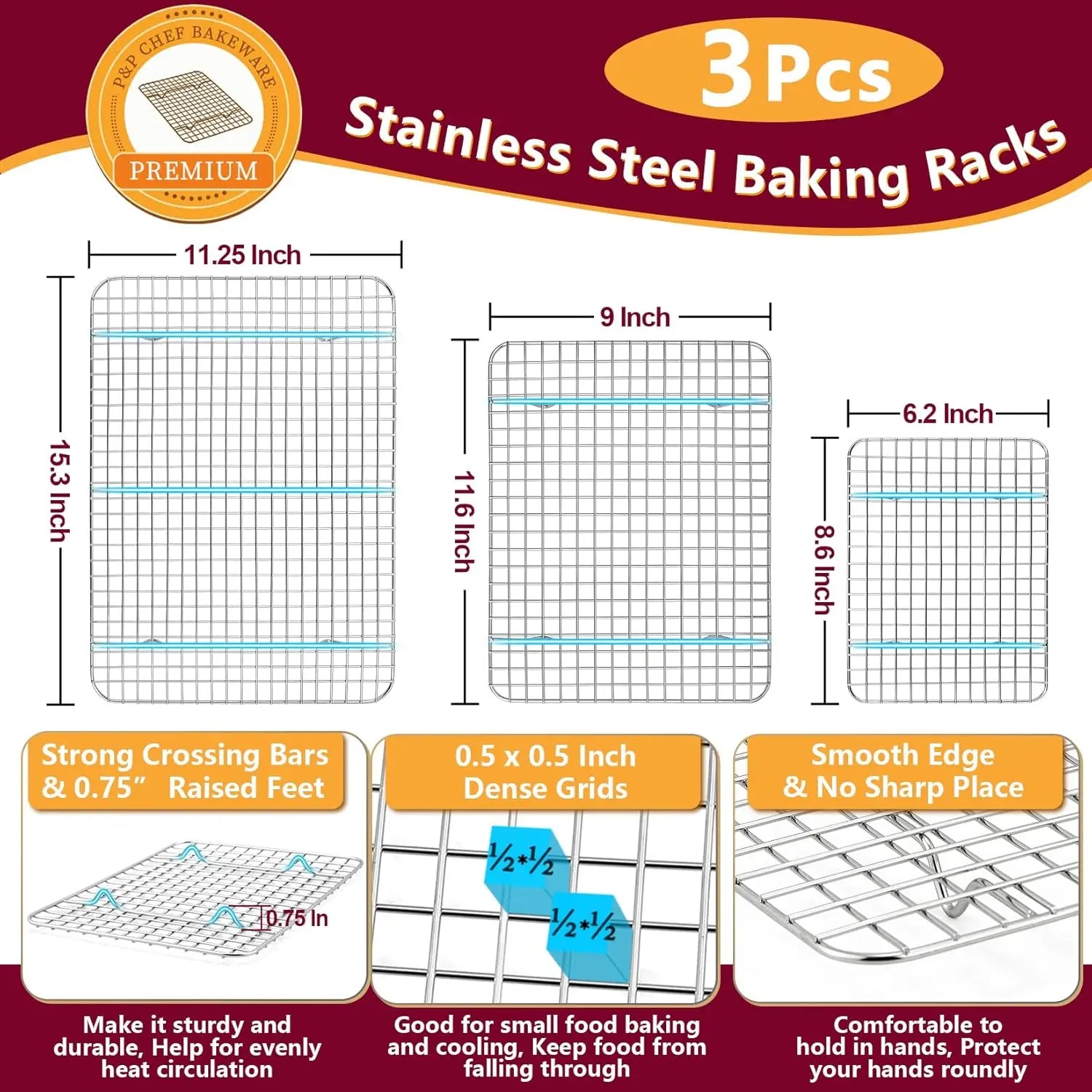 Baking Sheet And Ra Set, Stainl Steel Cookie Sheets Oven Baking Pans Trays With Cooling Racks For Cooking & Roasting, - Cooky Kitchenware