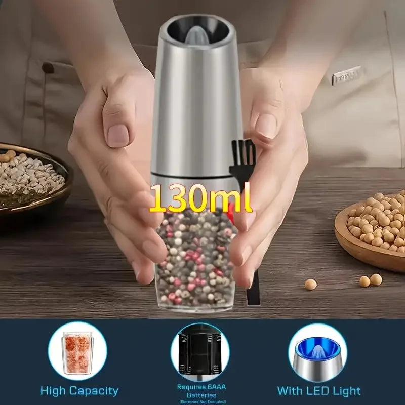 2-piece Automatic Seasoning Grinder, Adjustable Thickness，Battery powered, used for grinding spices such as pepper and sea salt