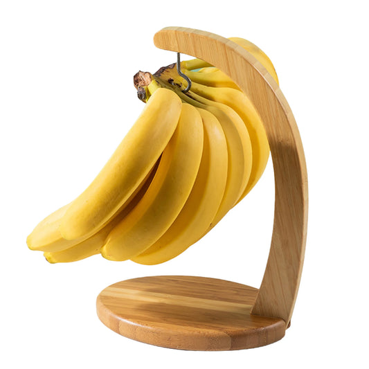 Wooden Banana Tree Hanger Sturdy Display with Hook for Home or Bar Countertop Fruit Storage with Oval Base - Cooky Kitchenware