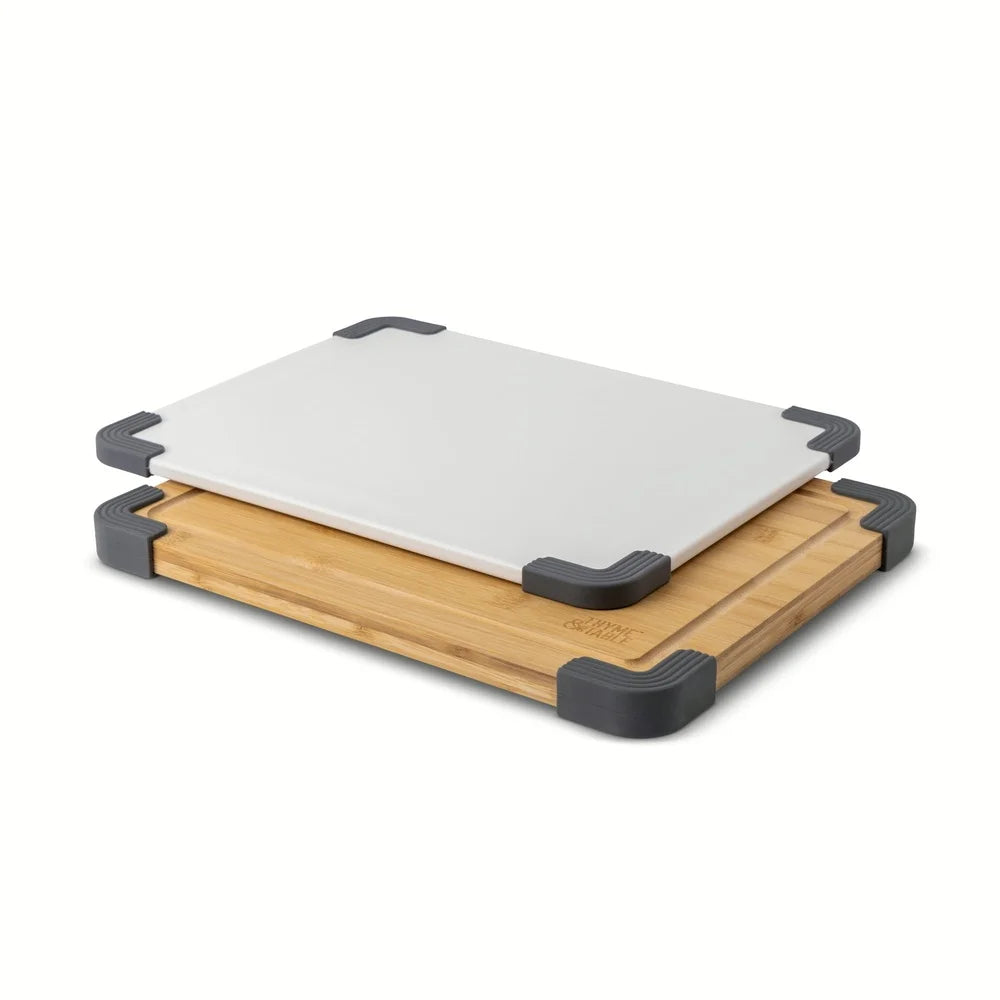 2-Piece 11x14 Cutting Board Set Poly Bamboo Non-Slip Juice Wells Durable Kitchen Prep Dual-Sided Use Blade-Friendly Surface - Cooky Kitchenware