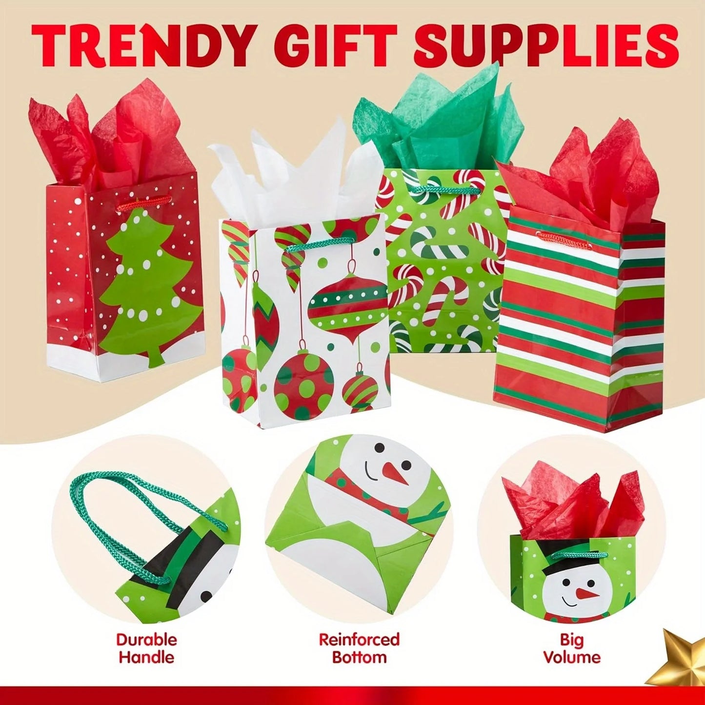 JOYFY 18 PCS Christmas Present Bags Holiday Goody Gift Treat Candy Wrapping Paper Bags for  Party Favors Size 4.3"X5.5"X2.5" - Cooky Kitchenware
