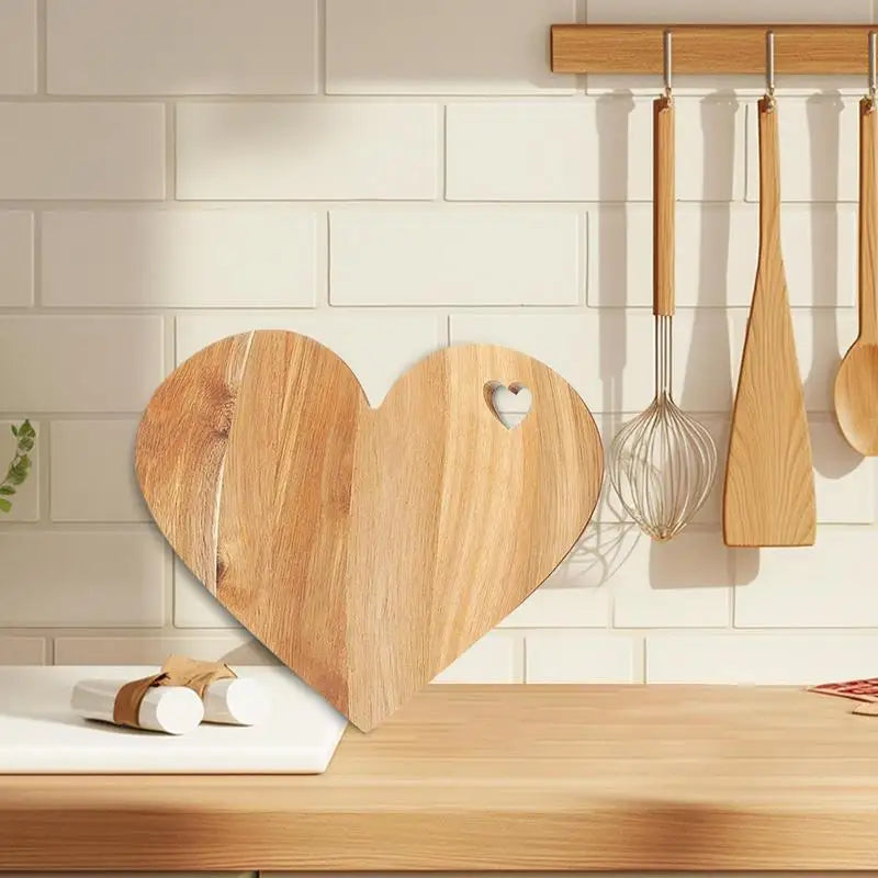 Heart Shaped Cutting Board Cheese Serving Platter Wood Bread Board for Kitchen Food Prep Meats Butter Serving Platter Tray - Cooky Kitchenware