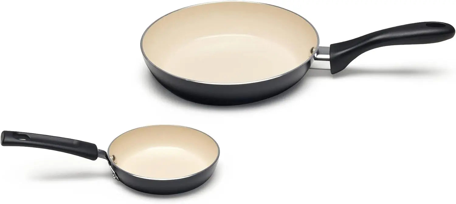 Ceramic Nonstick Pots and Pans 11 Piece Cookware Set, made without PFOA & PTFE, Black/Cream - Cooky Kitchenware