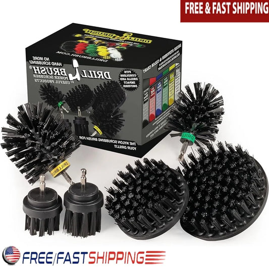 No Wire BBQ Grill Brush Drill Kit Ultra Stiff Cleaning Brushes Power Scrubber Rust Remover Cast Iron Smoker Oven Cleaner - Cooky Kitchenware