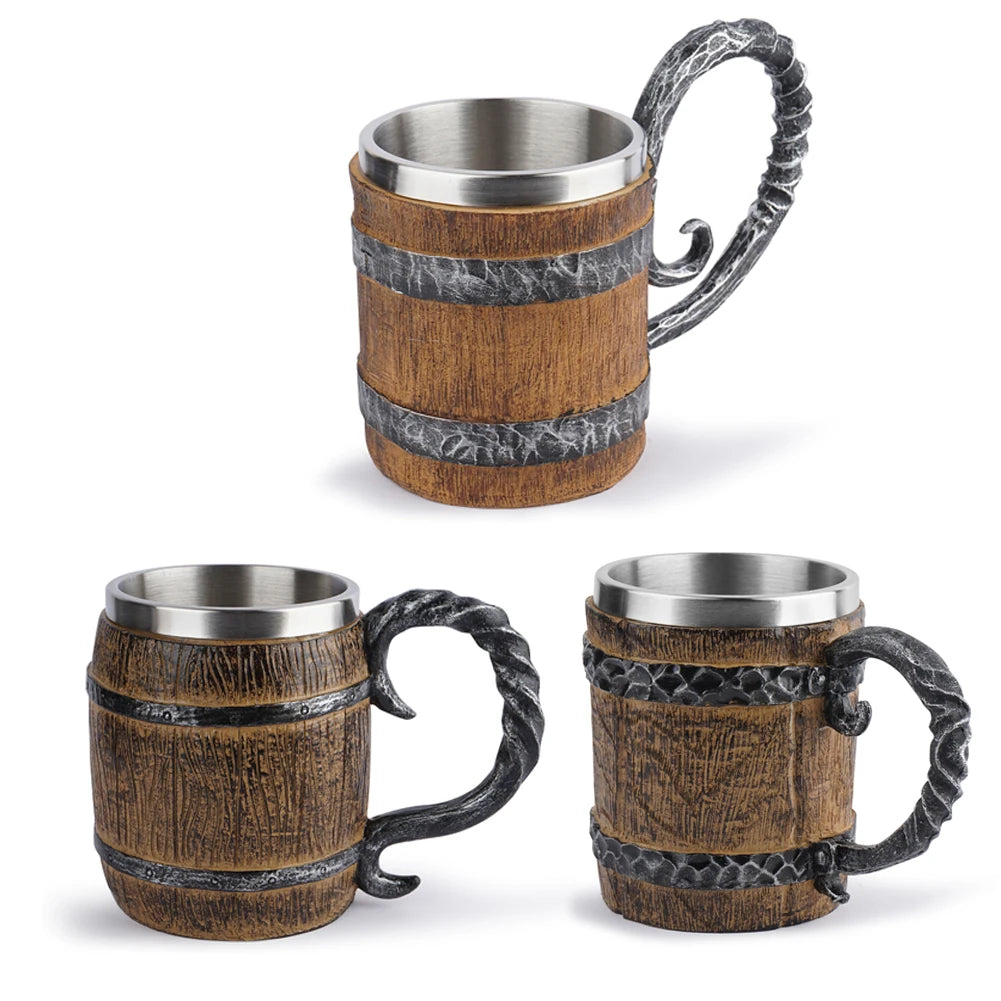 Simulation Wooden Barrel Mug Double Wall Beer Mug Bar Decor