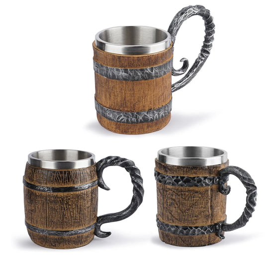 Simulation Wooden Barrel Mug Double Wall Beer Mug Bar Decor
