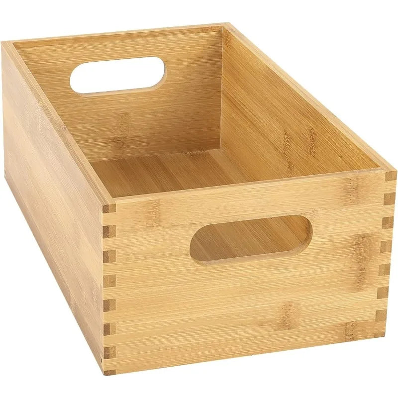Set of 4 Nesting Wooden Crates for Storage, Bamboo Wood Storage Containers Bins, Handmade Natural Large Wooden Storage Boxes - Cooky Kitchenware