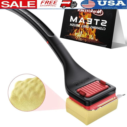 Bristle-Free Grill Brush Heat-Resistant Kevlar Head Steam Cleaning BBQ Brush with Scraper Safe and Efficient Grill Cleaner - Cooky Kitchenware