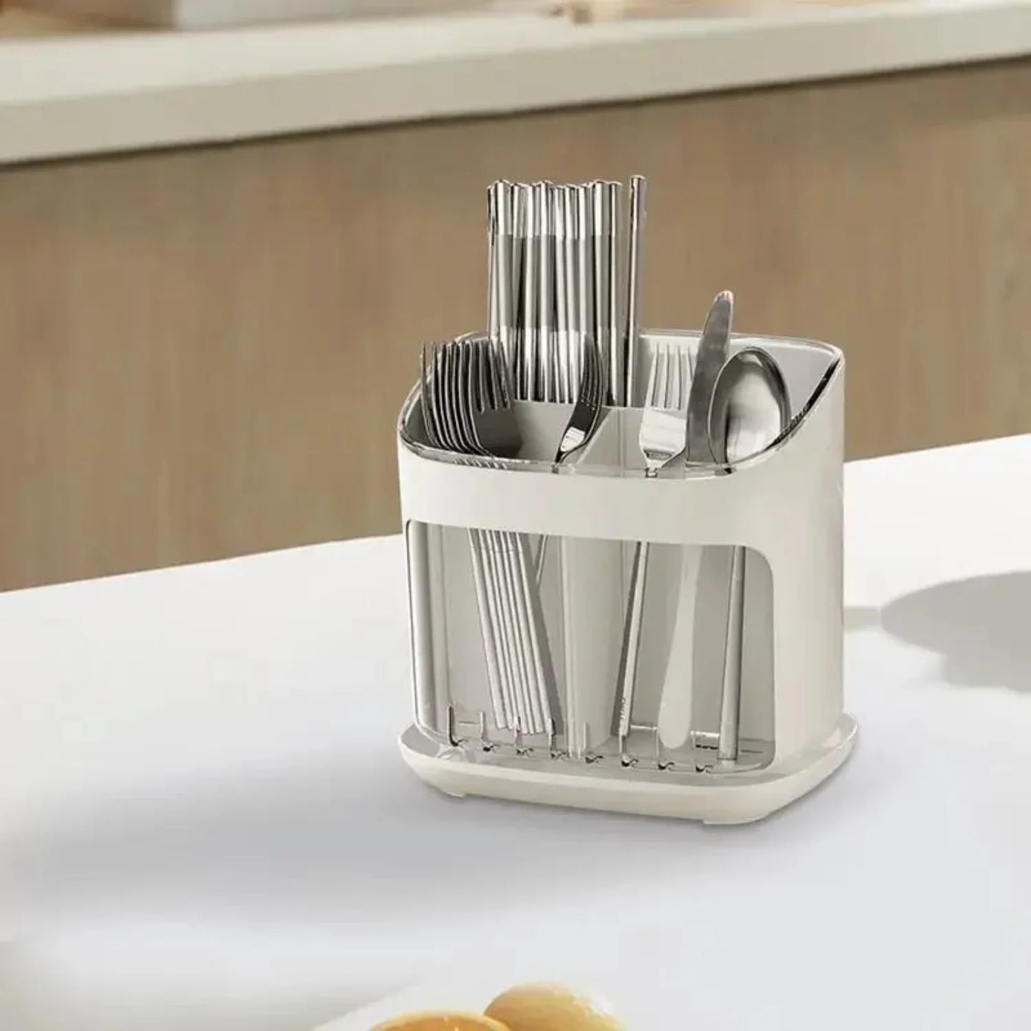 Countertop Plastic Utensil Holder - 3 Grids - Fork, Spoon, Chopstick - Detachable Kitchen Bucket - Organizers & Accessories - Cooky Kitchenware