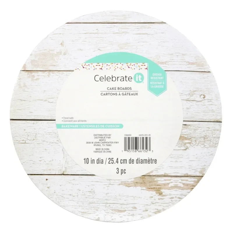 A 10-inch White Wood-grain Cake Board Designed By Celebrate It® (total 36) - Cooky Kitchenware