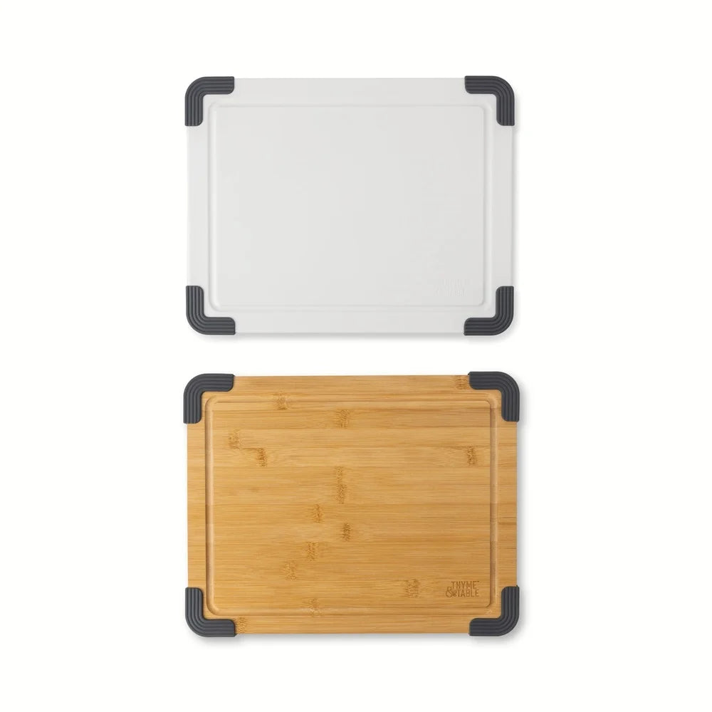 2-Piece 11x14 Cutting Board Set Poly Bamboo Non-Slip Juice Wells Durable Kitchen Prep Dual-Sided Use Blade-Friendly Surface - Cooky Kitchenware