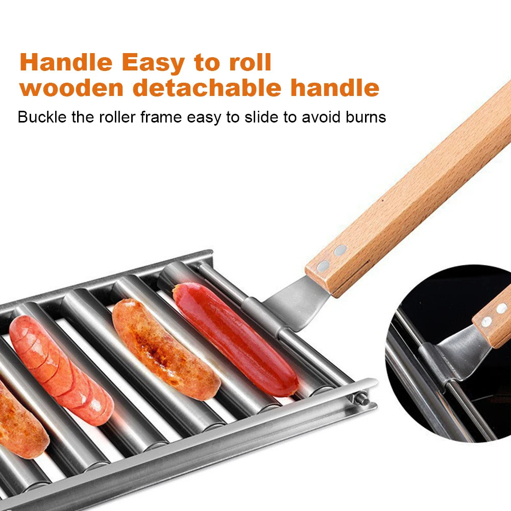 Stainless Steel Hot Dog Roller With Extra Long Wood Handle