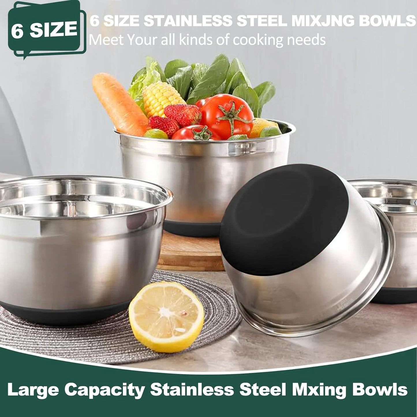 Stainless Steel Mixing Bowls With Airtight Lids 6 Piece