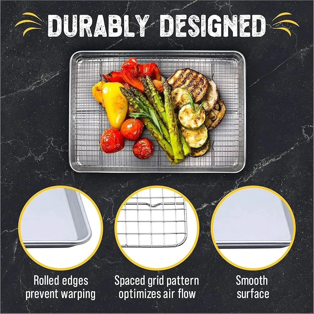 Baking Sheet Set 2 Pack Stainless Steel Half Pans with Cooling Racks Oven Safe Dishwasher Safe Multi Use Baking Tray - Cooky Kitchenware