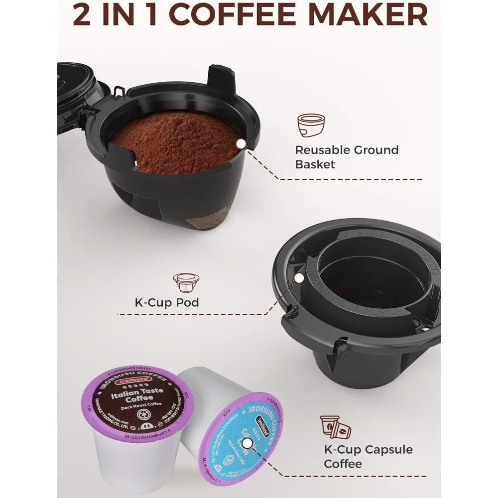 Single Serve Coffee Maker Capsule and Ground Coffee Machine with 40 Oz Water Reservoir and Five Brew Sizes - Cooky Kitchenware