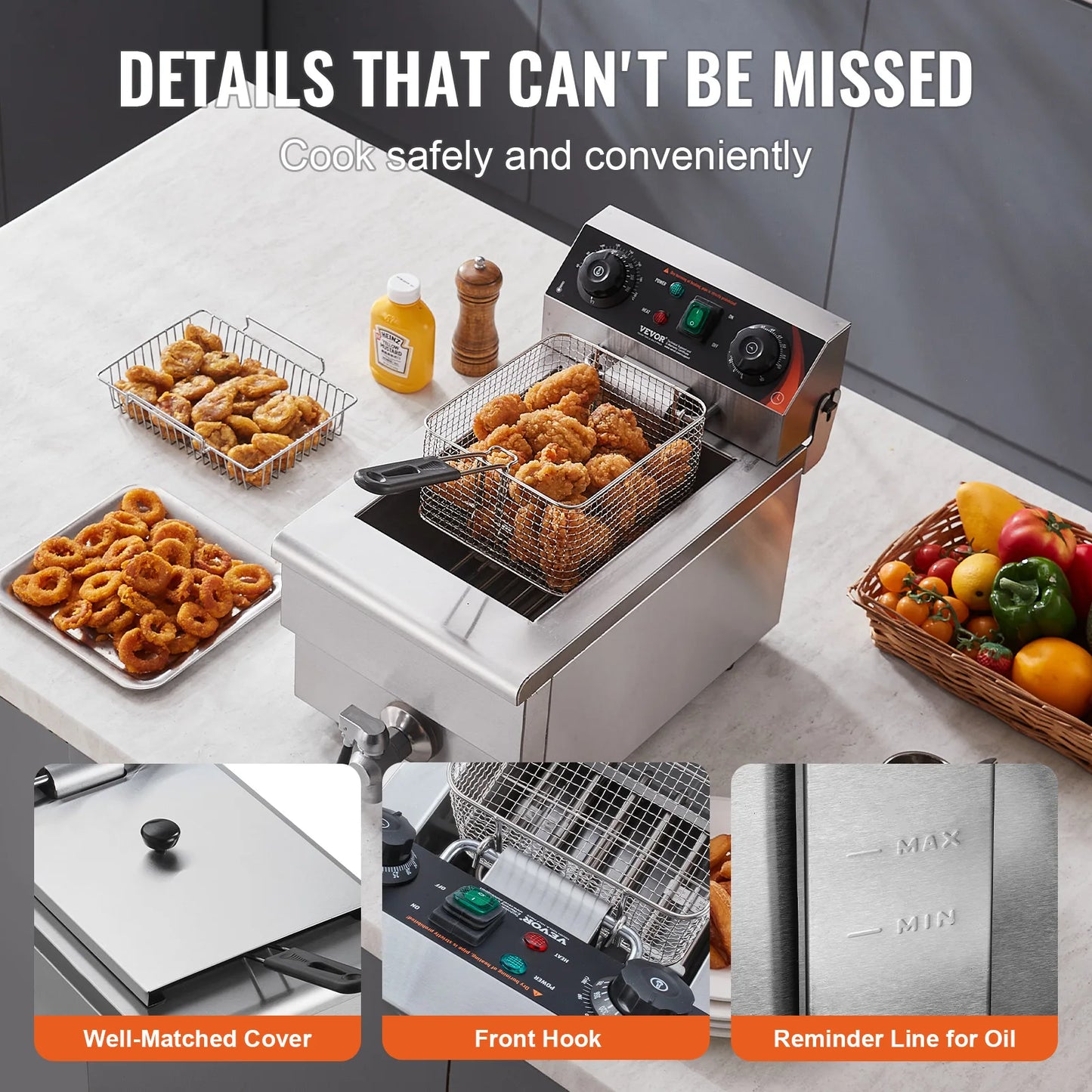 SucceBuy Countertop Deep Fryer Stainless Steel Time Control