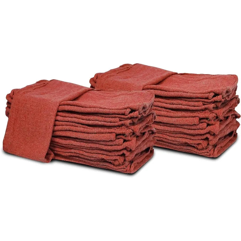 Cotton Shop Towels Red – (Pack of 150) Size 14x14 Inches Cleaning Rags – Absorbent Shop Rags and Multipurpose Cleaning Towels - Cooky Kitchenware