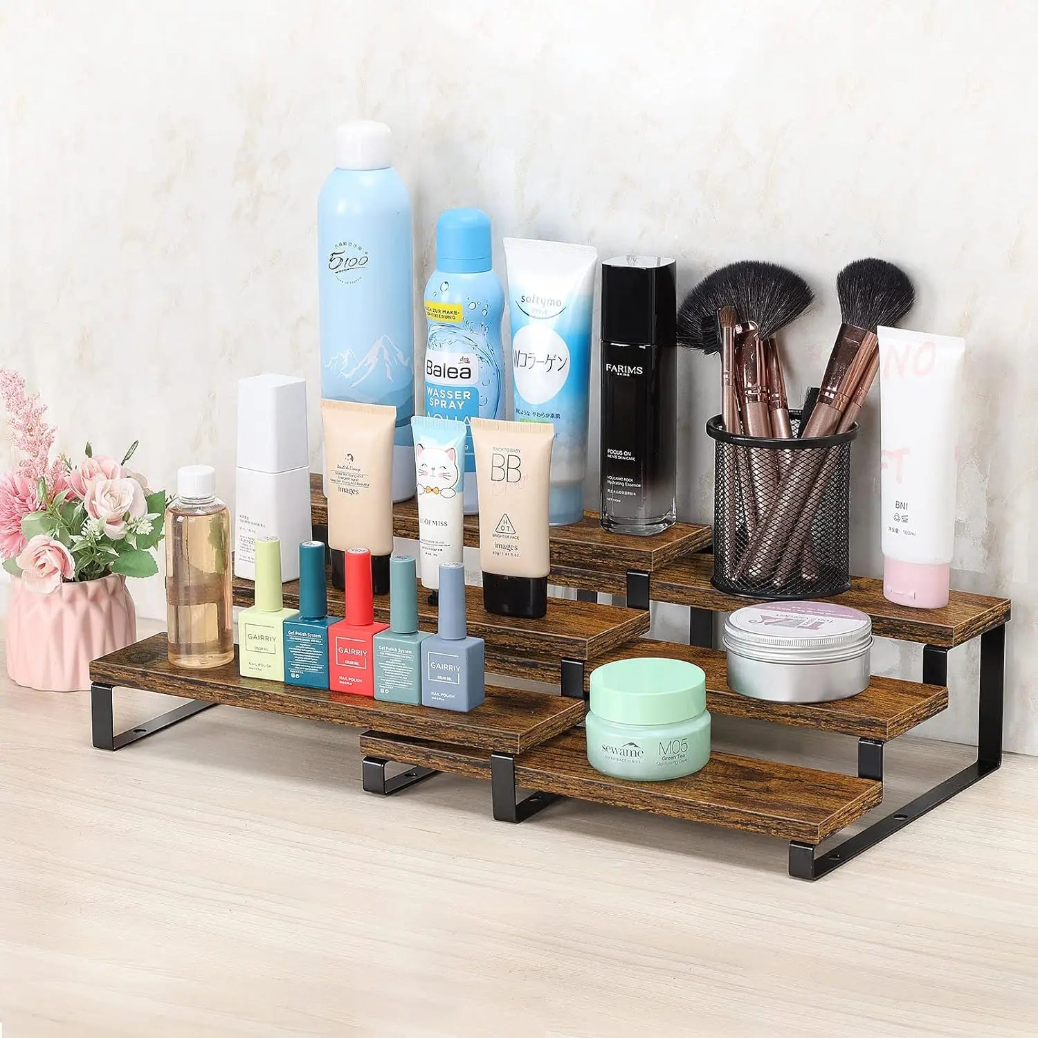 3 Tier Wooden Spice Rack Organizer for Kitchen Cabinet and Countertop Expandable Spice Rack Shelf Set of 2 - Cooky Kitchenware