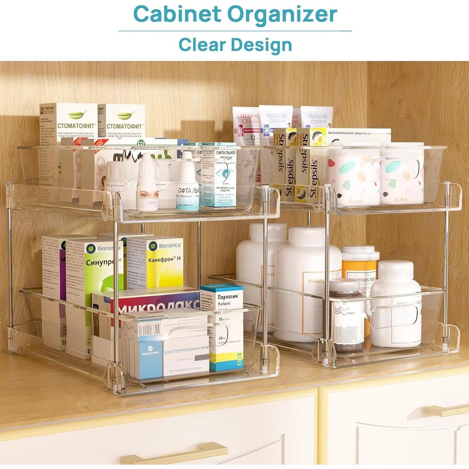4 Pack Bathroom Organizer 2 Tier Clear Under Sink Organizers Vanity Countertop Storage Bins Cabinet Drawers Kitchen - Cooky Kitchenware