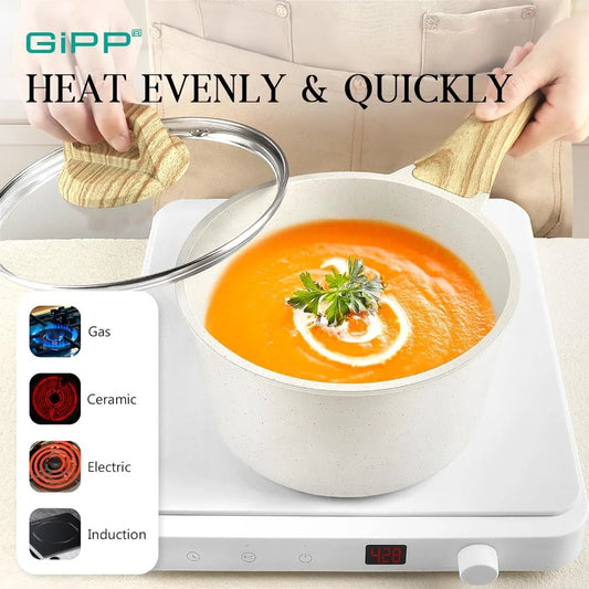 Pots and Pans Set Non Stick - 14 Pcs White Granite Kitchen Cookware Sets Nonstick Induction Cookware Cooking Pan Set - Cooky Kitchenware