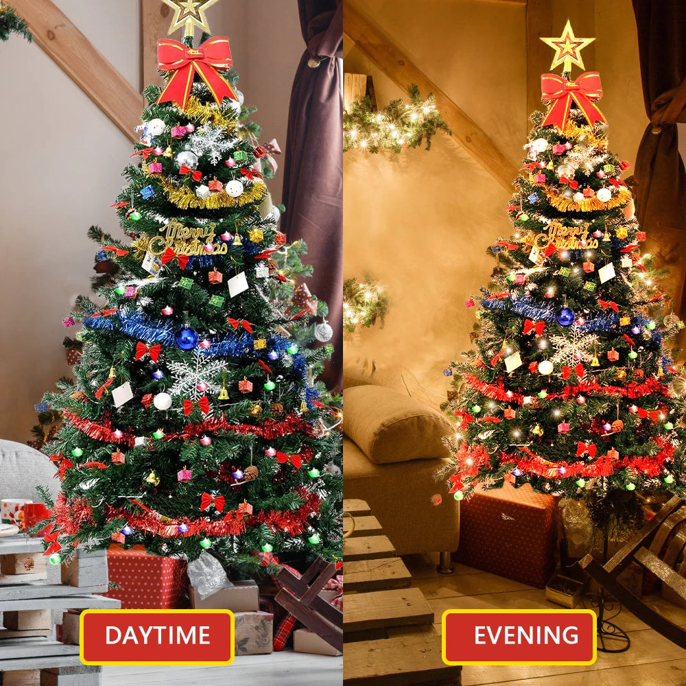 Artificial Christmas Tree Compact Space Saving Sturdy Base Easy Assembly Durable Plastic Green Leaves Holiday Decorations
