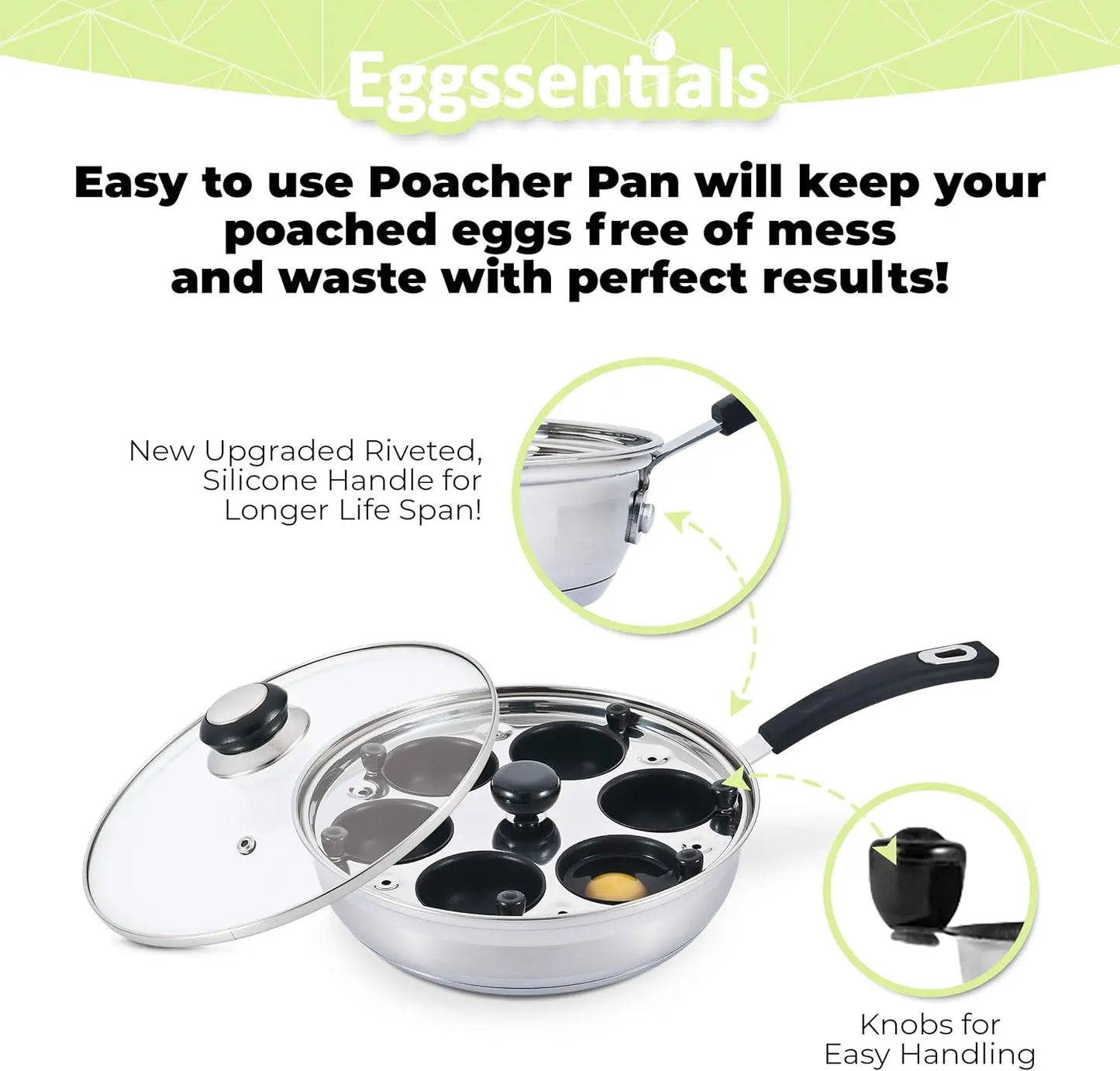 Poached Egg Maker Stainless Steel Egg Poacher Pan Food Grade Safe PFOA Free with Spatula