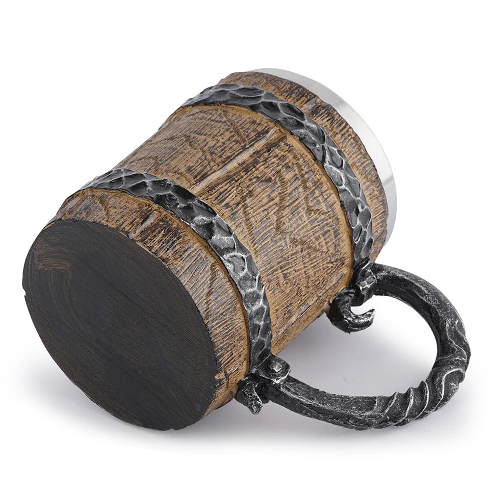 Simulation Wooden Barrel Mug Double Wall Beer Mug Bar Decor