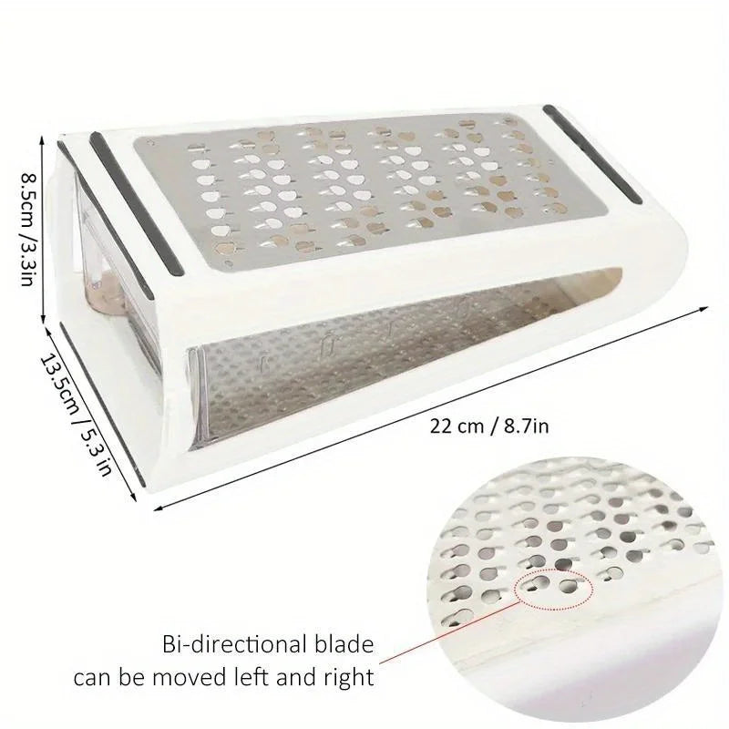 1pc, Cheese Grater, Stainless Steel Cheese Grater With Container, Double-Sided Blades For Vegetables, Carrot, Cucumber Slicer Cu - Cooky Kitchenware