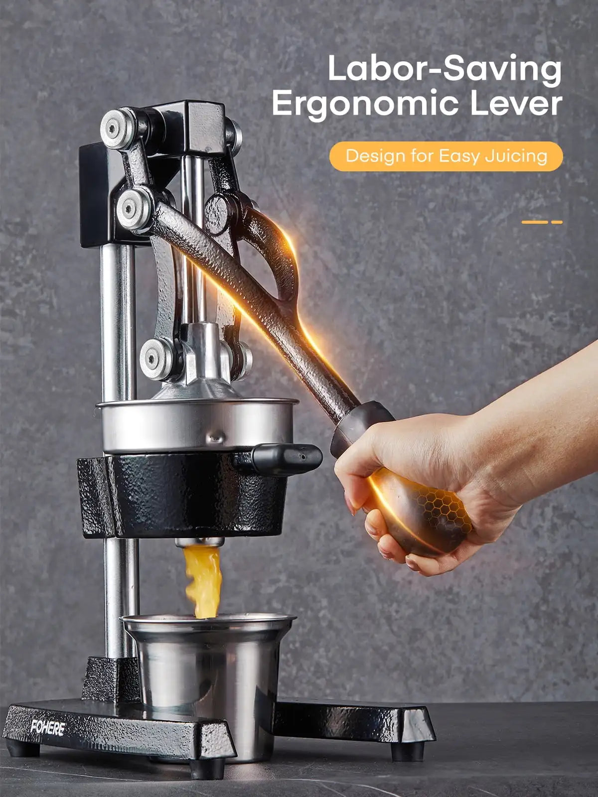 Manual Citrus Juicer Easy Juicing, Easy Clean Stainless Steel and Cast Iron - Cooky Kitchenware