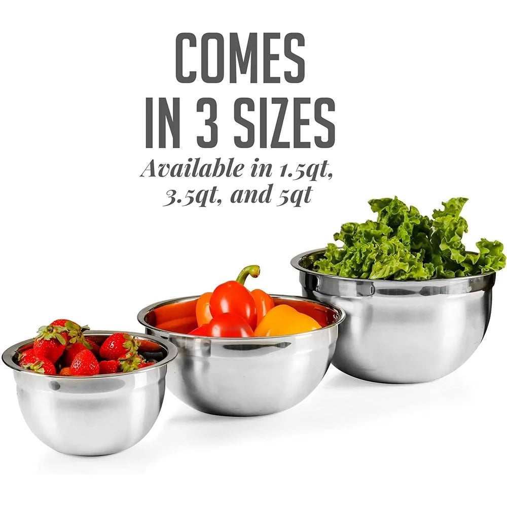 Stainless Steel Mixing Bowls Set with Lids Measuring Marks Easy Clean Nesting Stackable Kitchen Storage Bakeware