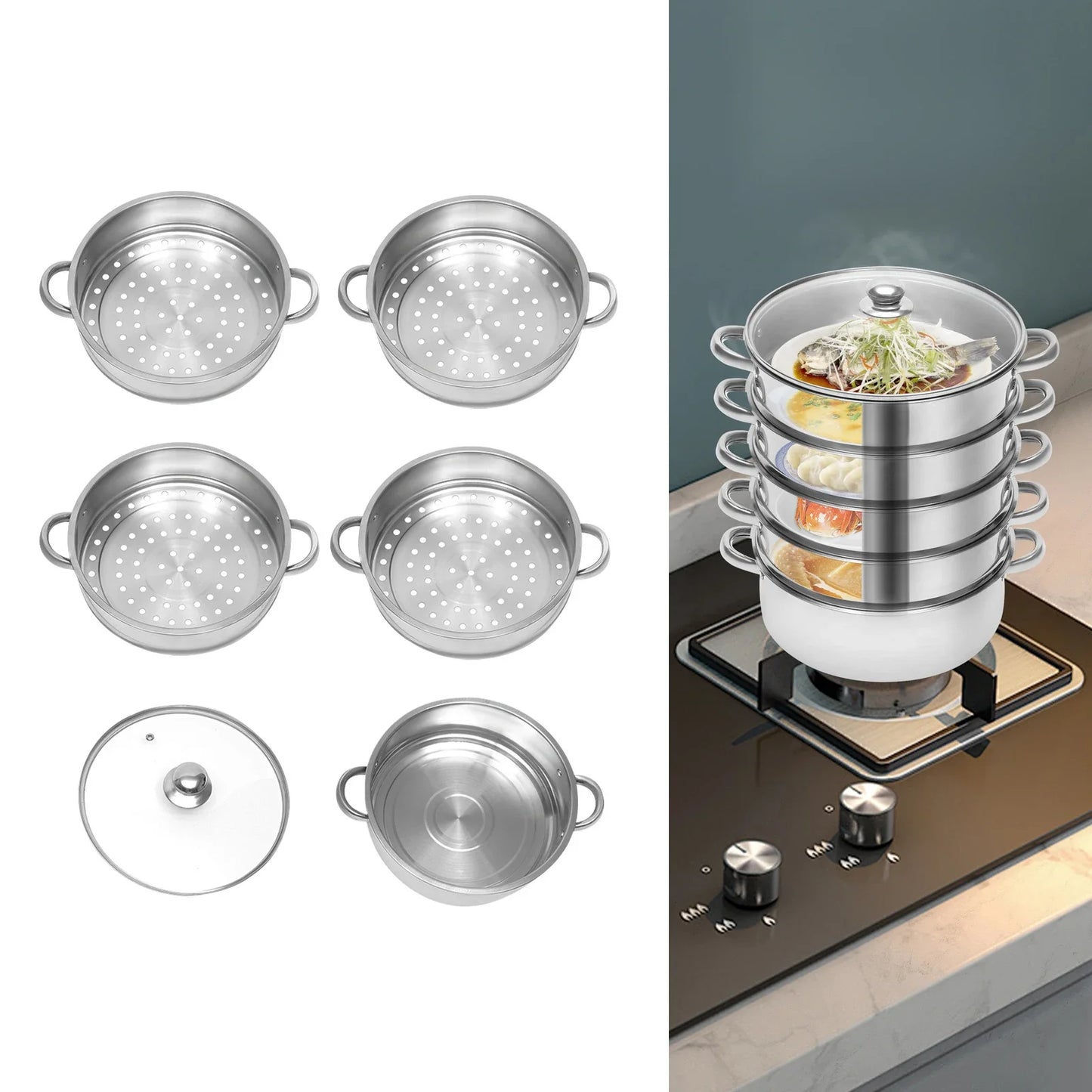 30cm 5-Tier  Multifunctional Stainless Steel Steamer Kitchen Cooking Steamer Durable And Easy-to-clean