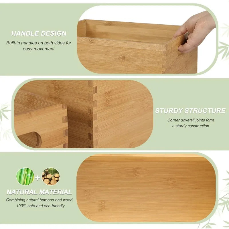 Set of 4 Nesting Wooden Crates for Storage, Bamboo Wood Storage Containers Bins, Handmade Natural Large Wooden Storage Boxes - Cooky Kitchenware
