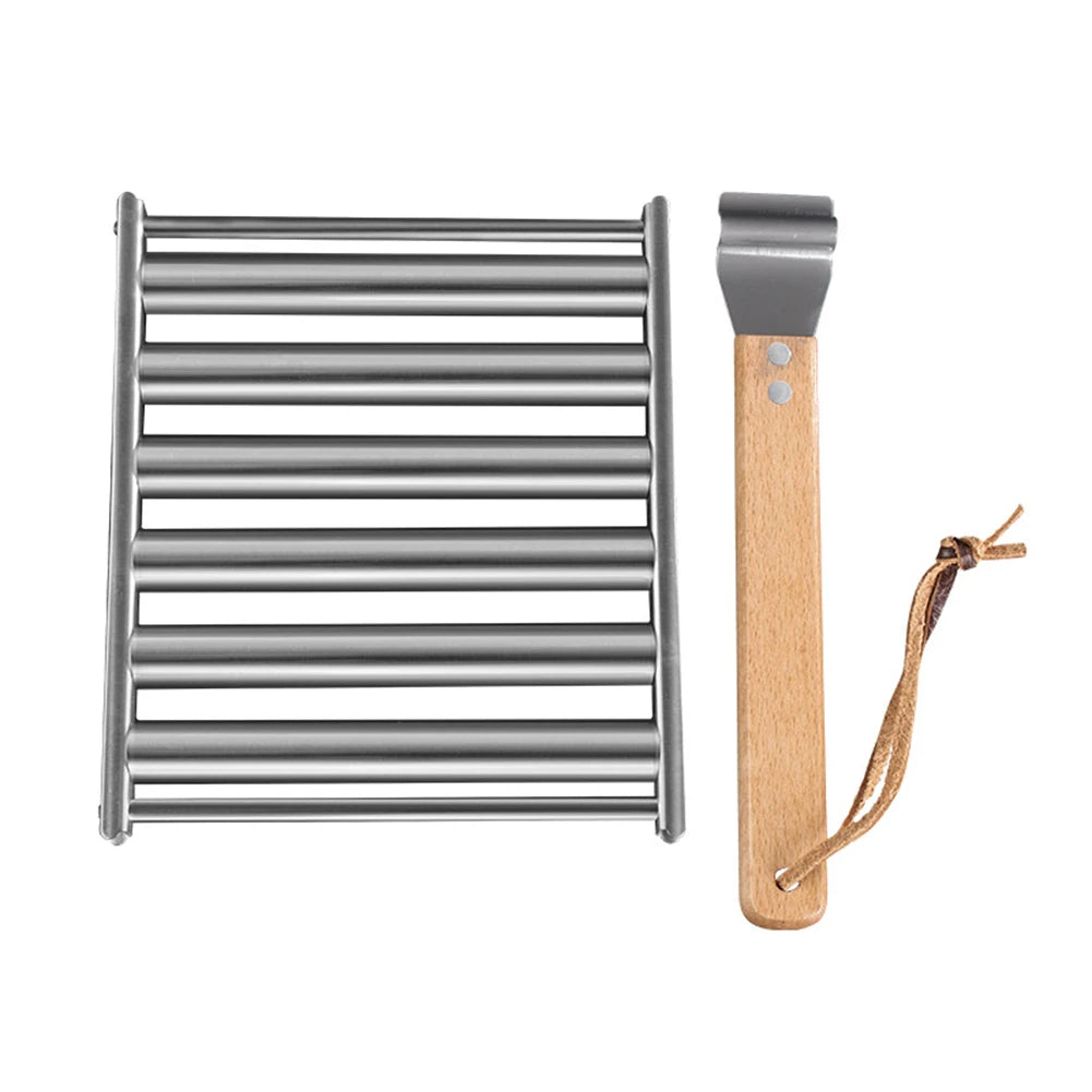 Stainless Steel Hot Dog Roller With Extra Long Wood Handle