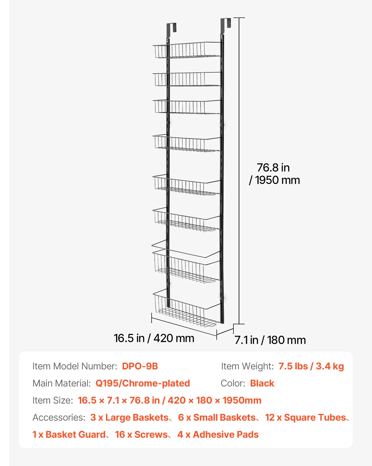 SucceBuy 6/8/9Tier Over the Door Pantry Organizer Heavy-Duty Steel Hanging Spice Rack Hanging Basket Wall Seasoning Shelves