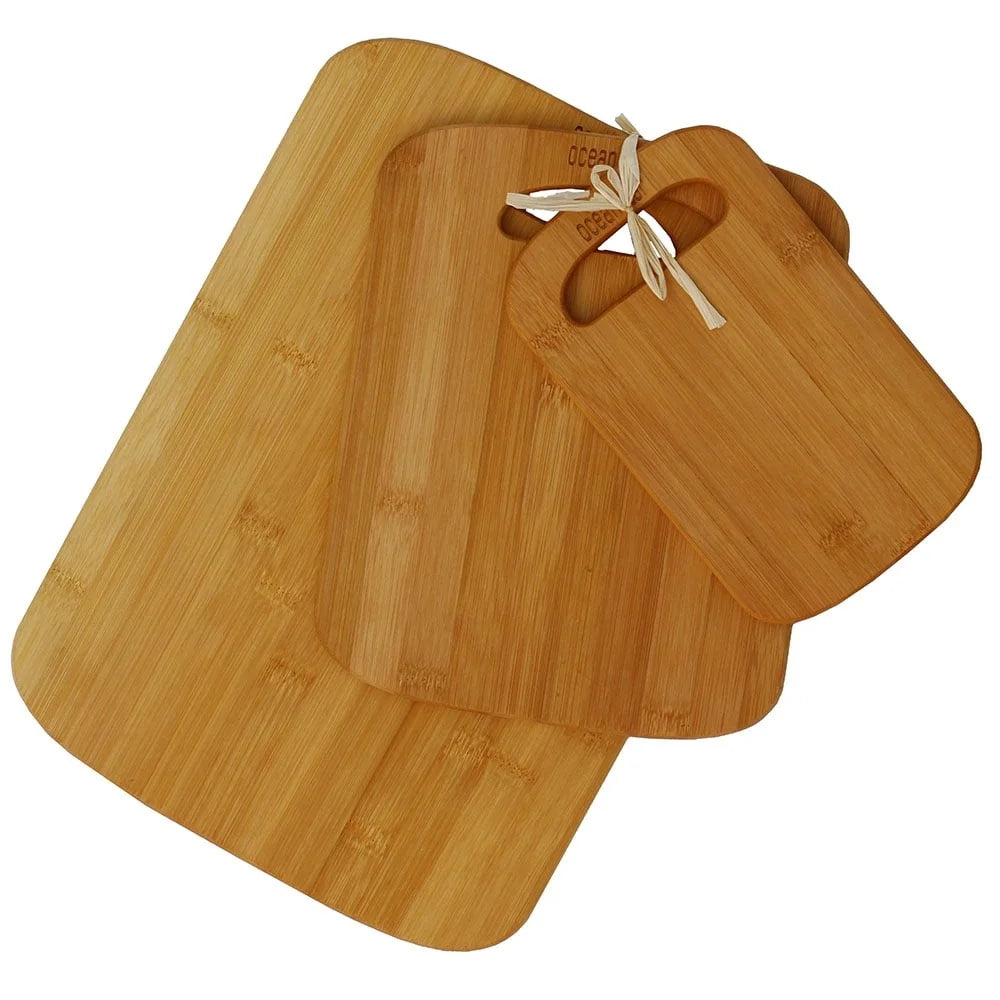 3 Piece Bamboo Cutting Board Set Eco Friendly Kitchen Boards Lightweight Versatile Sizes Hand Grips Easy Maintenance Rectangle - Cooky Kitchenware