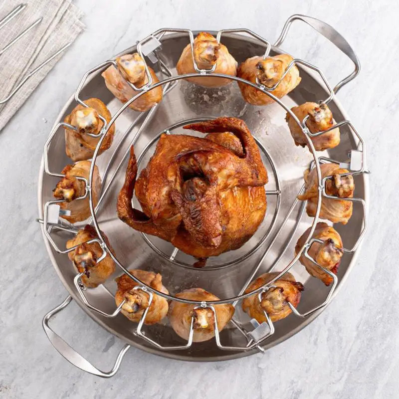 Chicken Leg Grill Rack Round Grill Rack Stainless Steel Wing Rack 12 Slots Non-Stick Drumstick Holder BBQ Accessories With Drip - Cooky Kitchenware